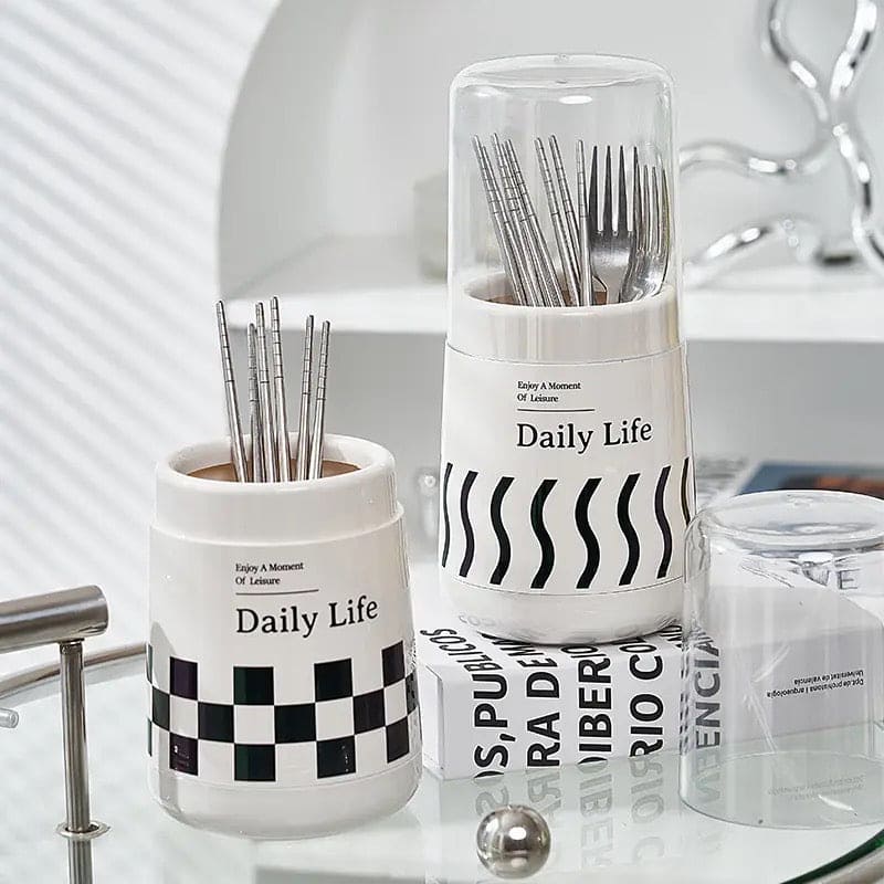 Daily Life Printed Cutlery Holder, Removable Hollow Out Utensils Organizer, Base Plate Drainable Spoon Fork Chopstick Stand Tray, Multifunctional Spoon Fork Chopstick Storage Holder, Household Kitchen Tableware Storage Holder Box