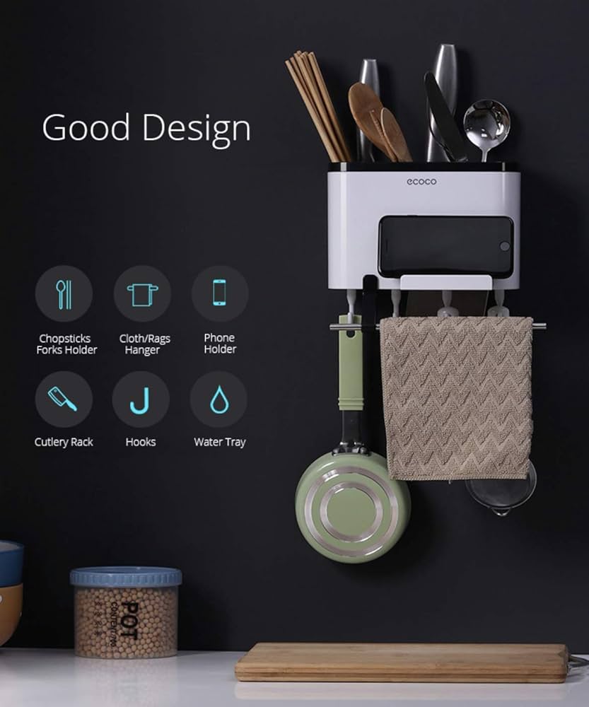 Wall Mounted Cutlery Holder, Utensils Holder Drainer Basket Chopsticks Tube Cutlery Kitchen Organizer, Kitchen Sink Drainage Shelf, Cutlery Spoon Fork Knife Holder Shelf