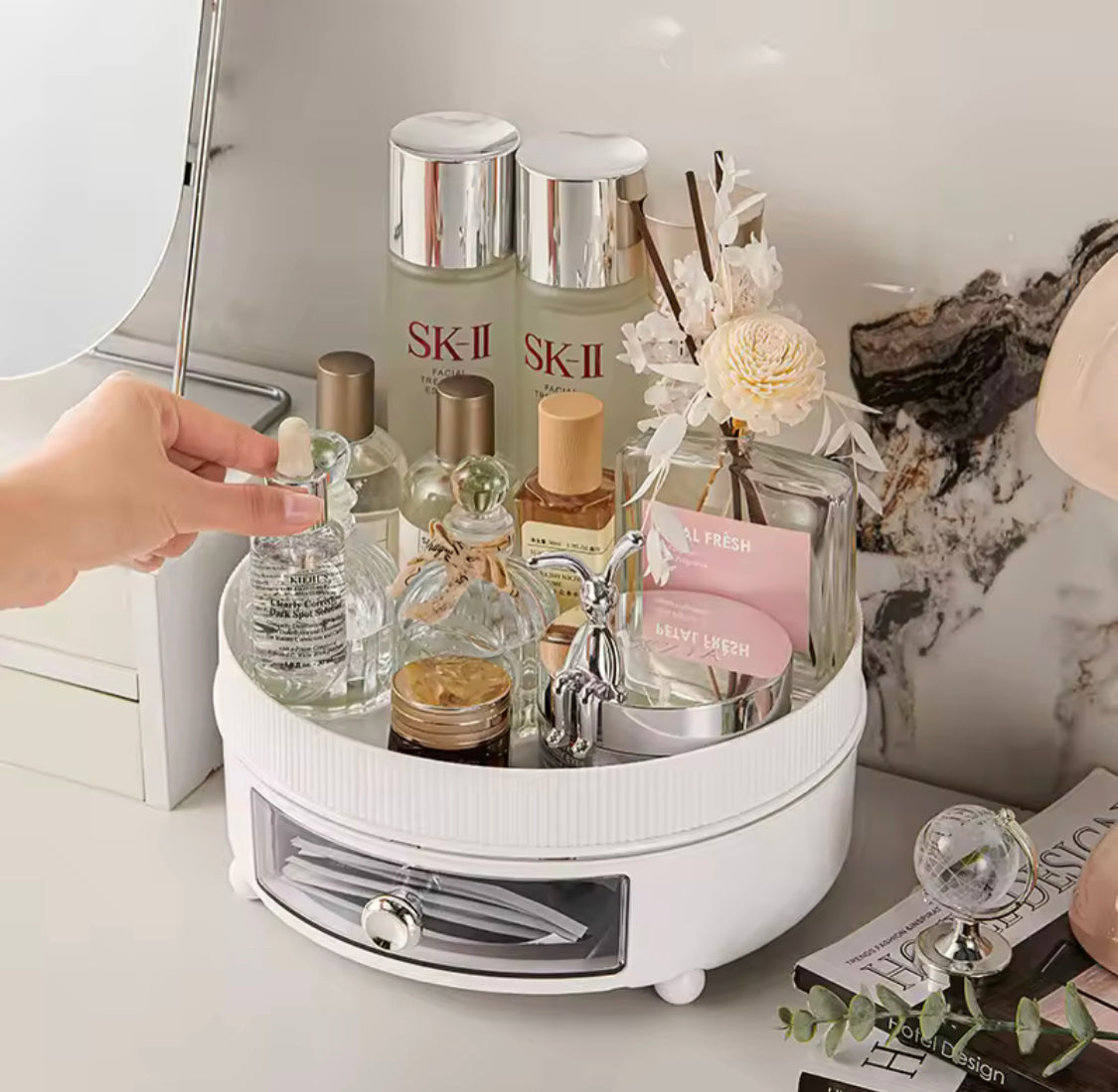 360° Rotation Spice Rack, Large Capacity Cosmetic Storage Tray, Kitchen Seasoning Cosmetic Tray