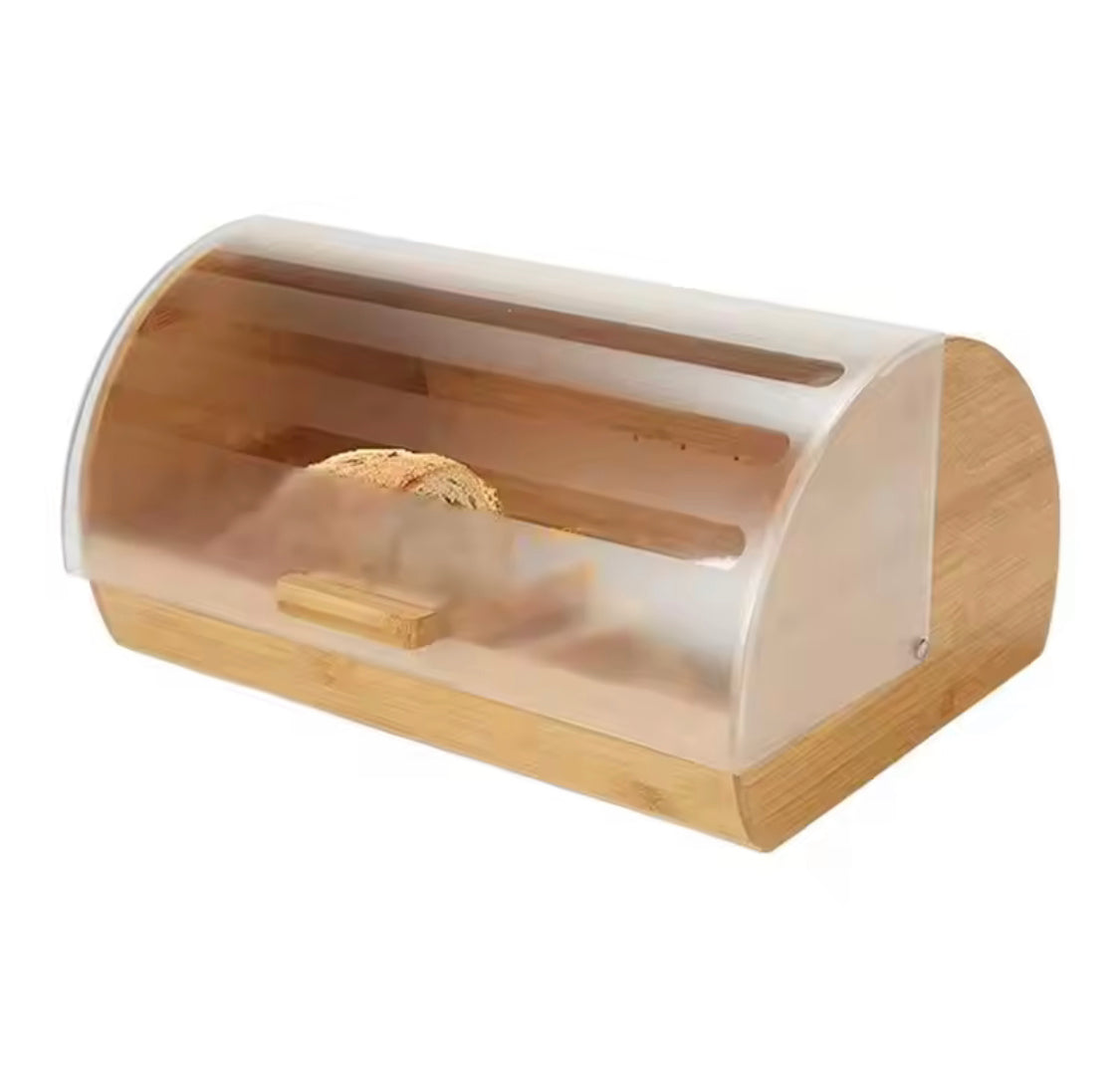 Bamboo Pastry Storage Box With Transparent Cover, Countertop Cookies Muffins Box, Bread Storage Organizer, Bamboos Bread Organizers Box With Clear Lid