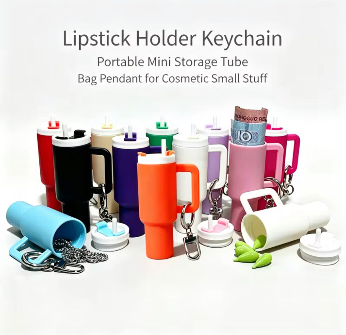 Mini Stanley Accessories Holder Keychain, Cute Tumbler Cup Handle Decoration, Mini Tumbler Lip Balm And Accessories Holder, Cute Mini Tumbler Storage Case