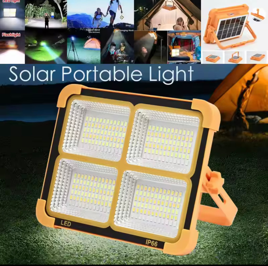 Rechargeable Outdoor LED Solar Floodlight, 500W Spotlight With Mobile Charging Pot, Camping Solar Light, Emergency Lamps Work Light, Handheld Flashlight Outdoor Tent Camping Lamp