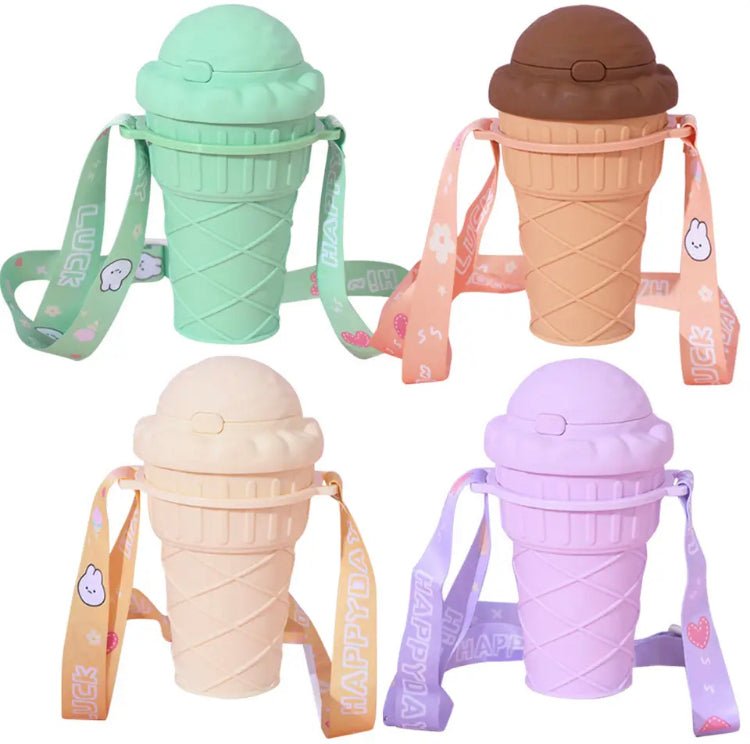 500ml Ice Cream Shape Water Bottles, Water Bottle with Straw, Cute Water Bottles with Adjustable Strap