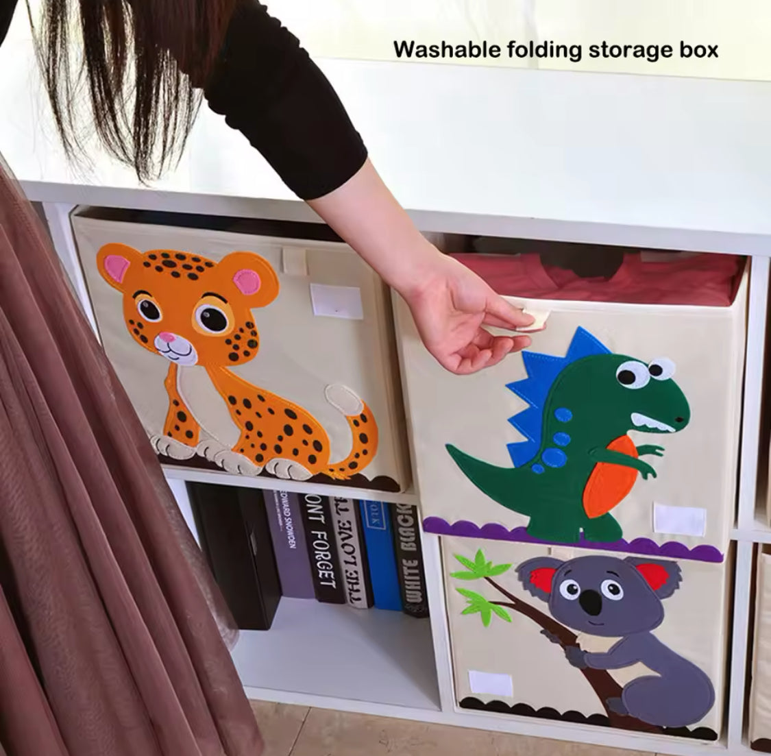 Foldable Toy Storage Basket, Cute Animal Character Cube Box, Children Clothes Toys Book Storage Organizer, Animal Cartoon Design Toys Storage Box