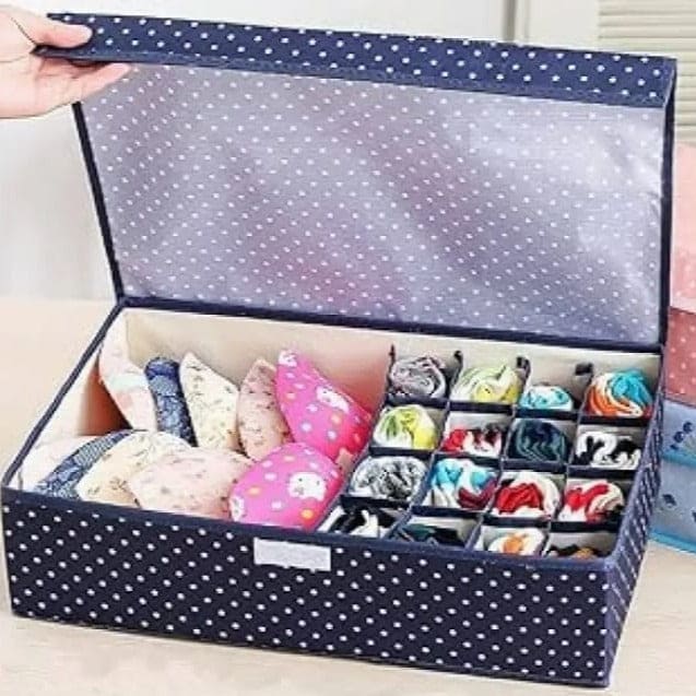 Printed Garment Storage Box, 17 Grid Foldable Storage Organizer, Home Oxford Cloth Storage Box, Multi Use Wardrobe Sorting Box, Foldable Washable Dustproof Organizer, Underpants Socks Storage Organizer