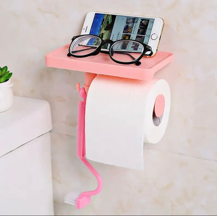 Toilet Paper Roll Holder with Phone Shelf, Wall-Mounted Paper Dispenser, Wall Hanging Tissue Storage Rack