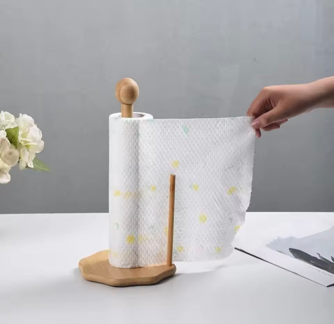 Wooden Paper Towel Holder, Countertop Vertical Tissue Holder Rack, Bamboo Paper Towel Stand for Kitchen Living Room, Multipurpose Countertop Stand