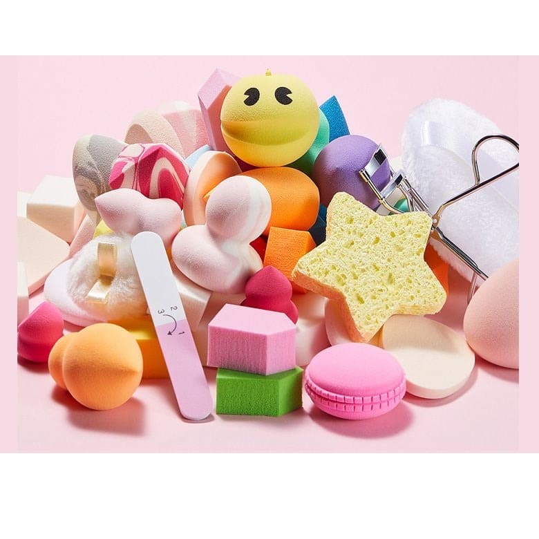Set of 35 Beauty Tool Lucky Puff, Soft Makeup Sponge Puff Set With Bath Net And Eyelashes Curler, Women Makeup Beauty Tool