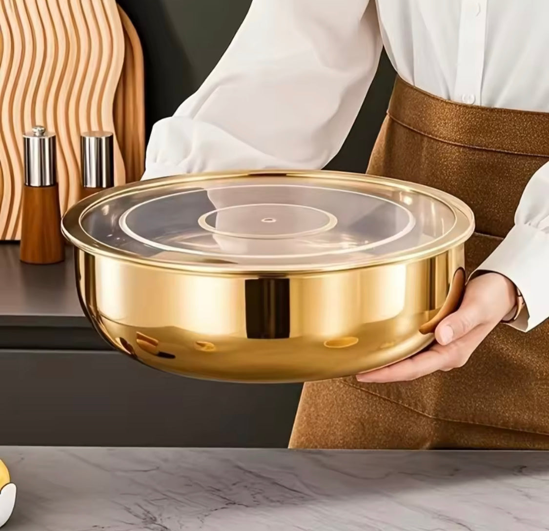 Multi Purpose Mixing Bowl with Transparent Lid, Rustproof Stainless Flour Mixing Bowl, Food Preparation Kitchen Bowl