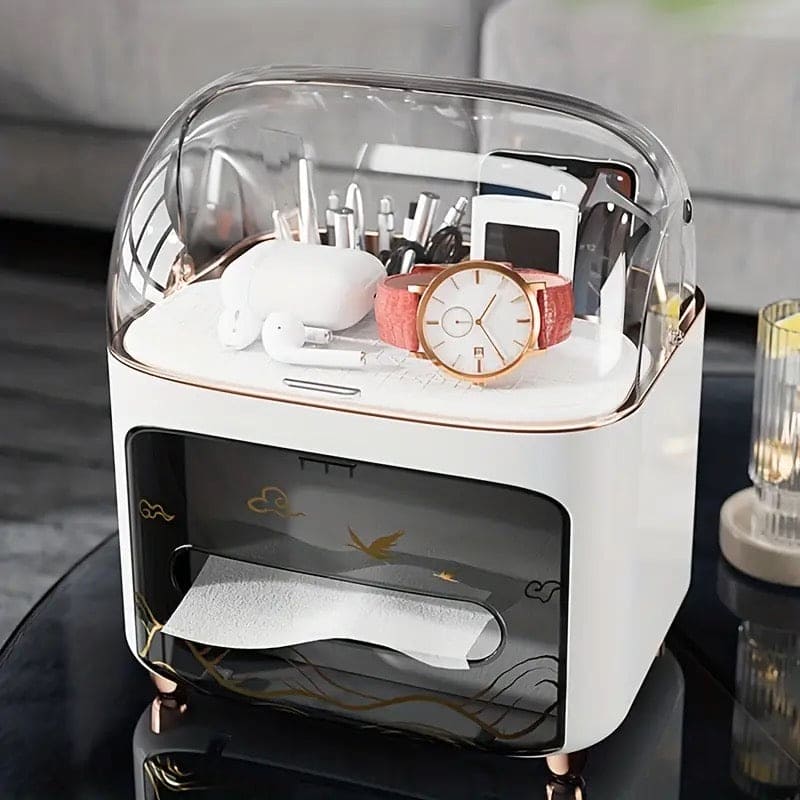 Beach Style Tissue Box With Organizer, Modern Face Paper Holder, Multifunctional Dress Up Box with Cover, Desktop Clear Storage Box, Stable Structure Transparent Storage Box, Handkerchief Cub Box, Jewellery Makeup Sorting Box With Tissue Holder