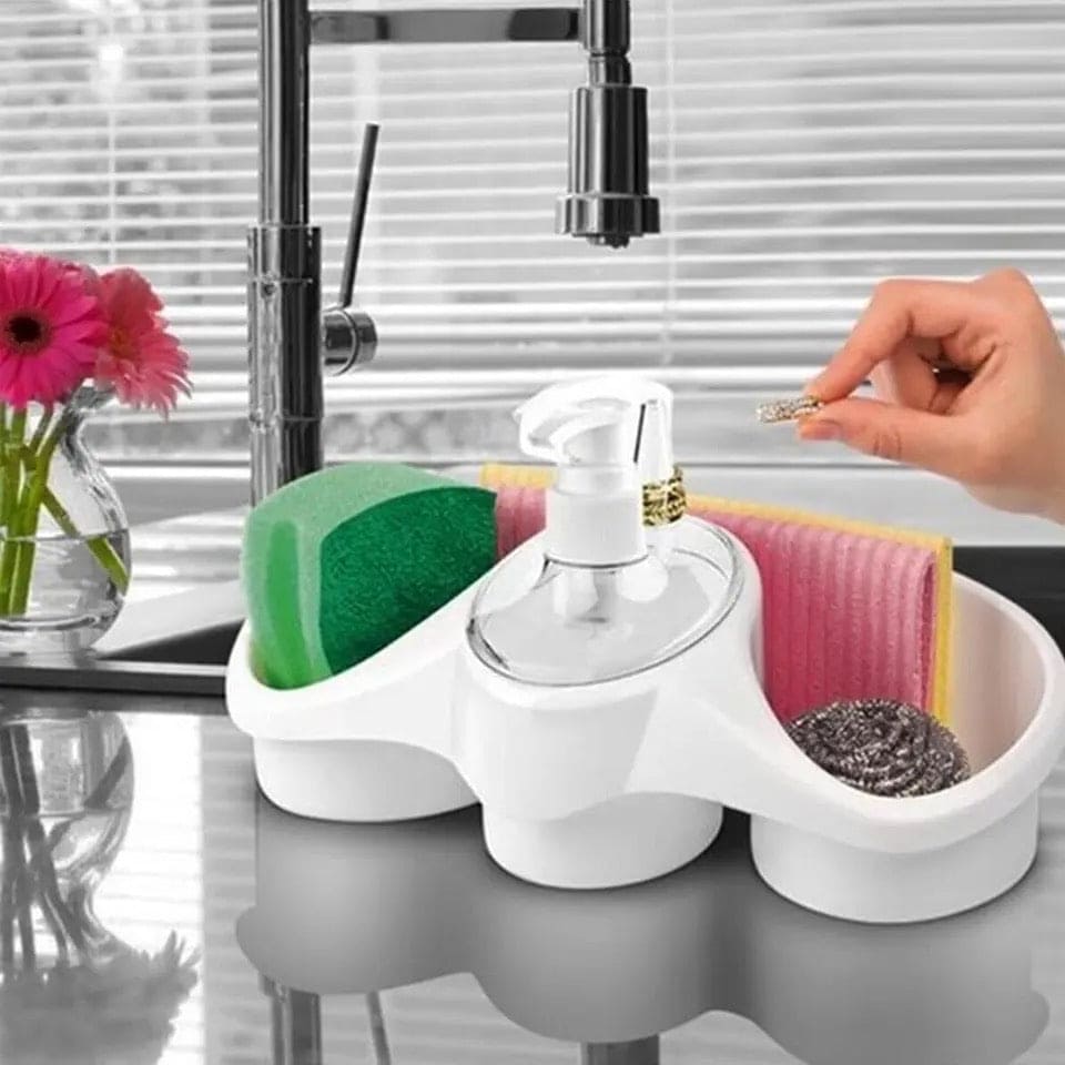 Snip Soap Dispenser With Sponge Holder, Dish Washing Soap Dispenser, Multi Utility Soap Sponge Storage for Bathroom Kitchen Basin, Titiz Soap Dispenser with Sponge Holder