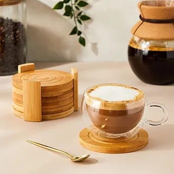 7Pcs Bamboo Cup Insulated Table Mats, Household Drink Cup Pads Protection, Tea Cup Table Holder