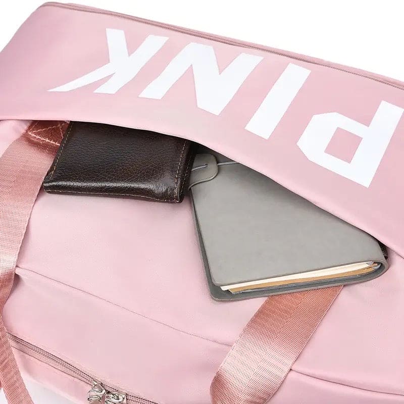 PINK Weekend Travel Bag, Multipurpose Travel Bag, Portable Shoulder Bag, Dry and Wet Separation Fitness Bag, Trolley Case Companion Bag, Large Capacity Duffel Bag, Multi Pocket Oxford Travel Bag