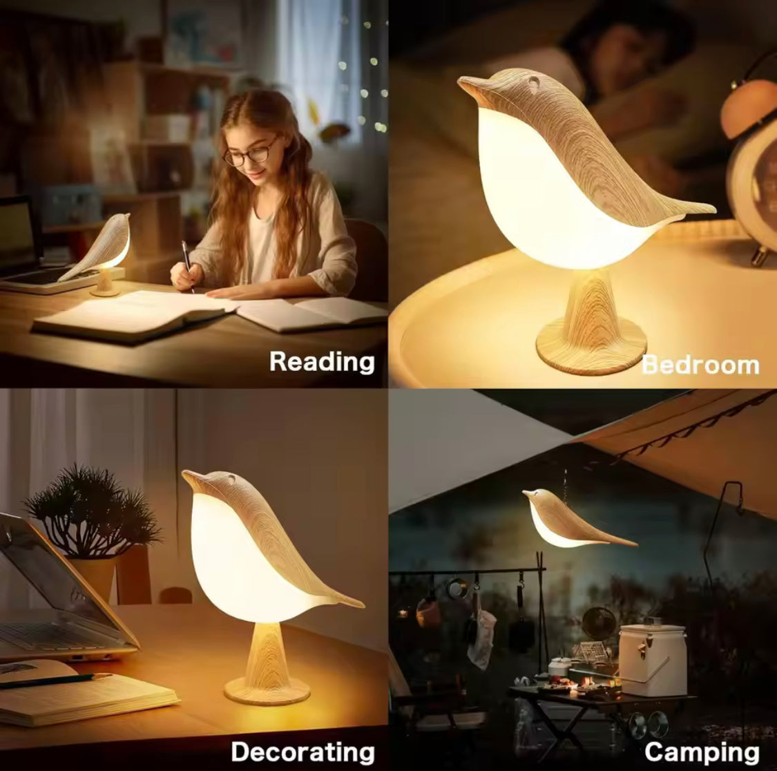 Touch LED Bird Lamp, Bird Glow Night Lamp, Wooden Bird LED Lamp, Small LED Touch Desktop Lamp