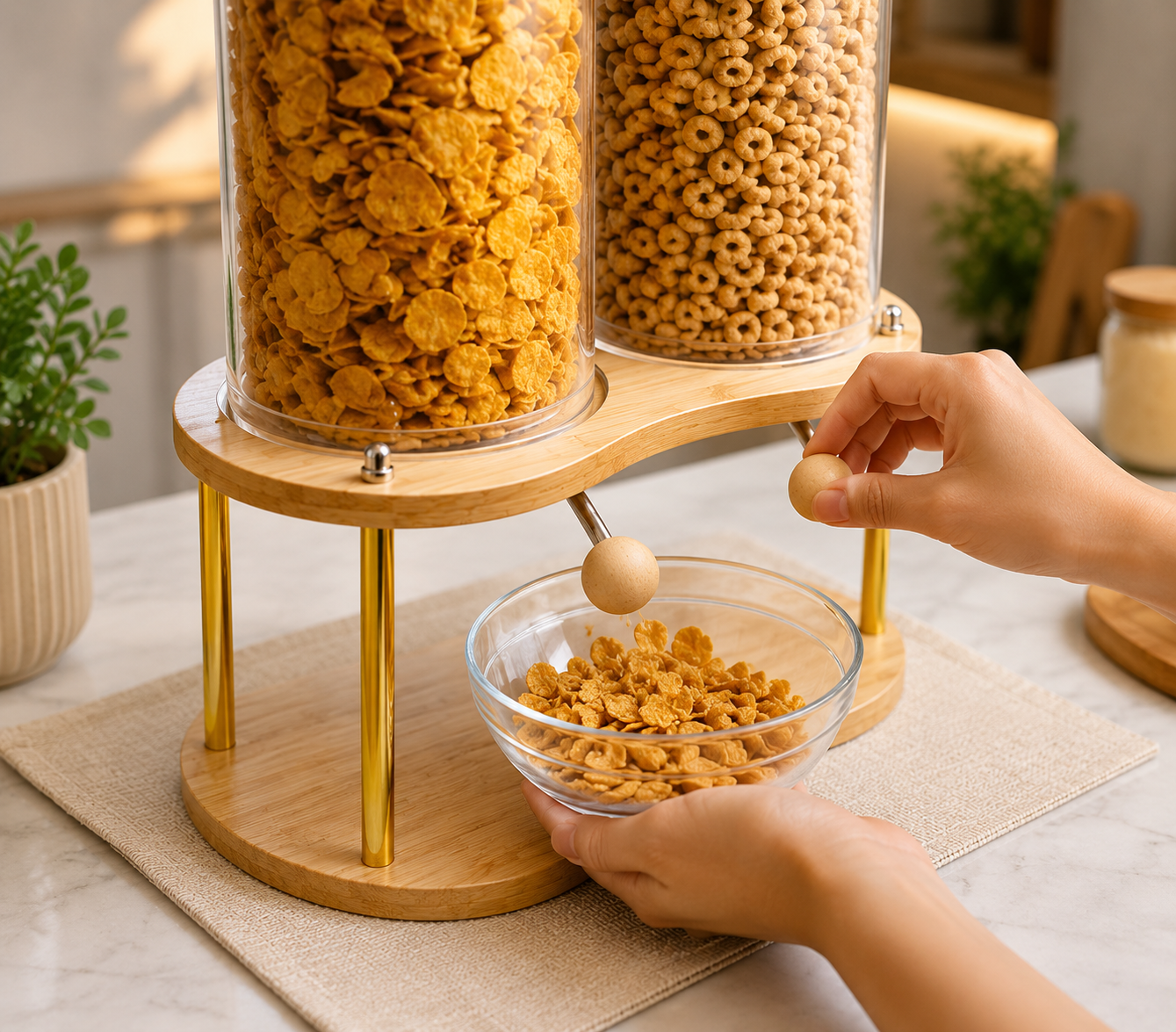 Tabletop Breakfast Cereal Organizer, Royal Deer Cereal Serving Station, Wooden Stand Corn Flakes Dispenser, Elegant Deer Cereal Dispenser