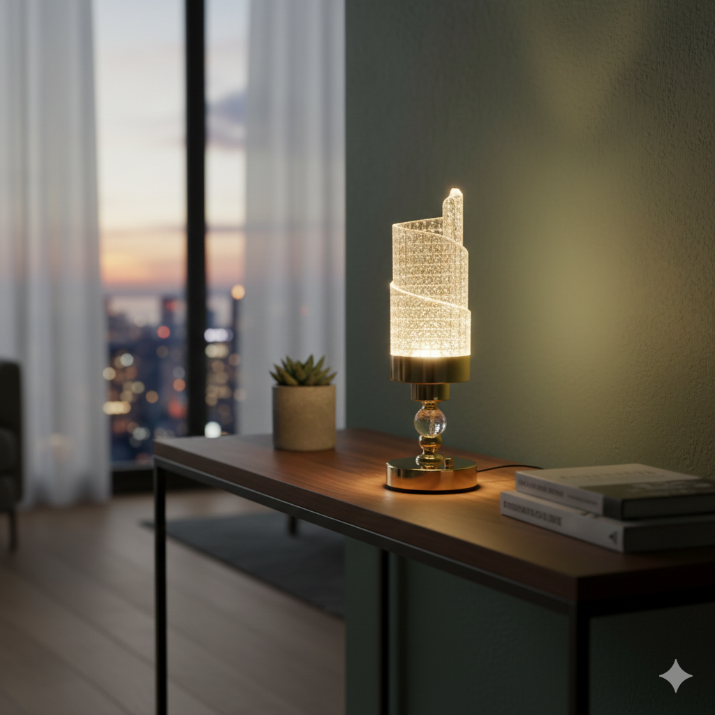 Luxury Crystal Bedroom Beside Lamp, Crystal Glow Table Lamp,
Luminous Spiral Crystal Lamp, Modern Crystal Desk Lamp
Gold Base Crystal Table Lamp