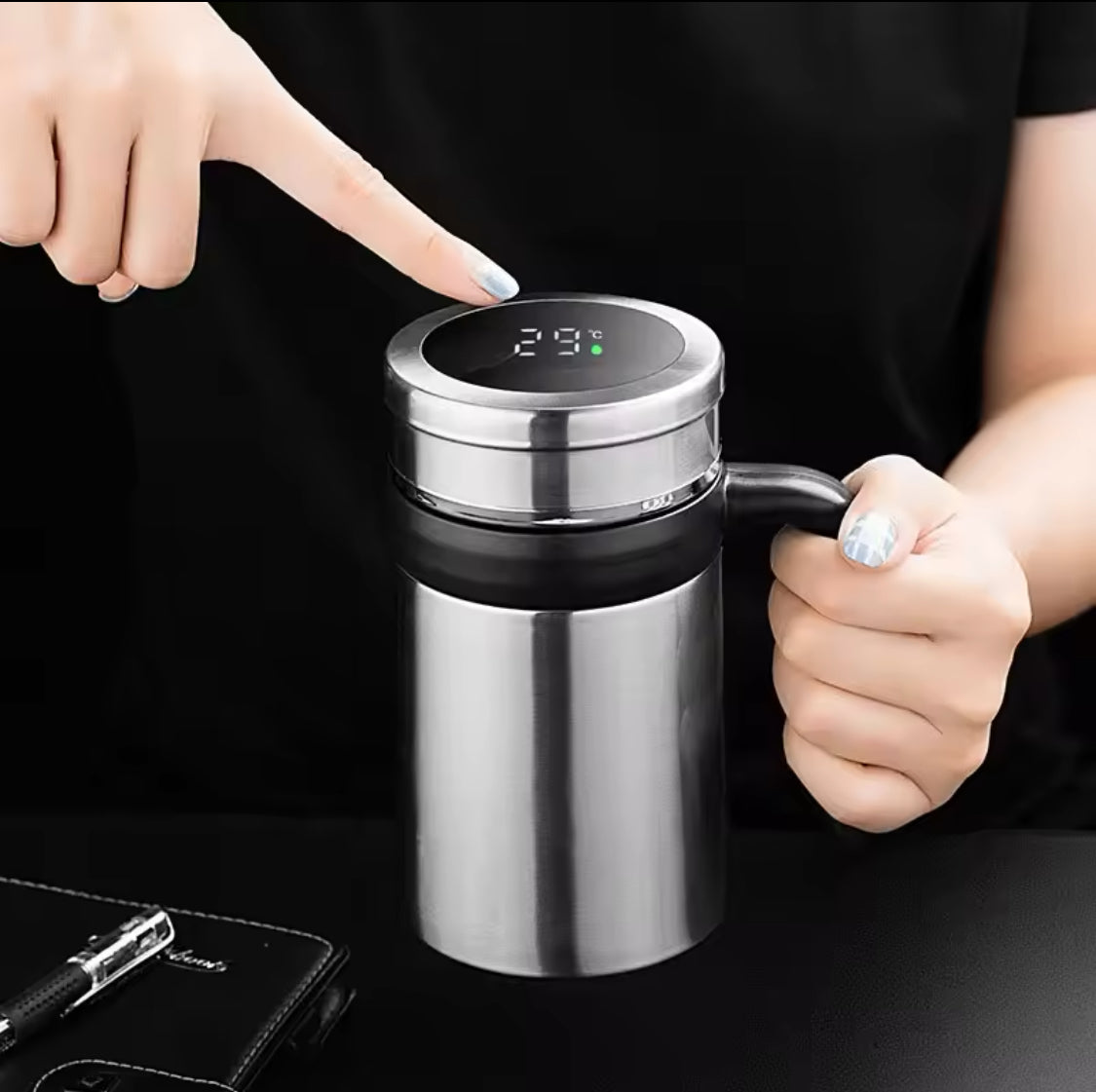 500ml Temperature Display Coffee Thermos, Stainless Steel Vacuum Flask Coffee Mug With Handle, Double Thickened Coffee Mug