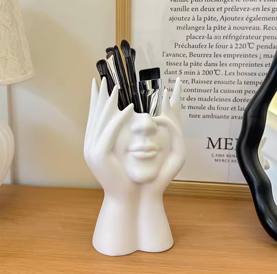 Creative Face Makeup Brush Holder, Pen Holder Desktop Cup,  Body Art Styling Desktop Decor