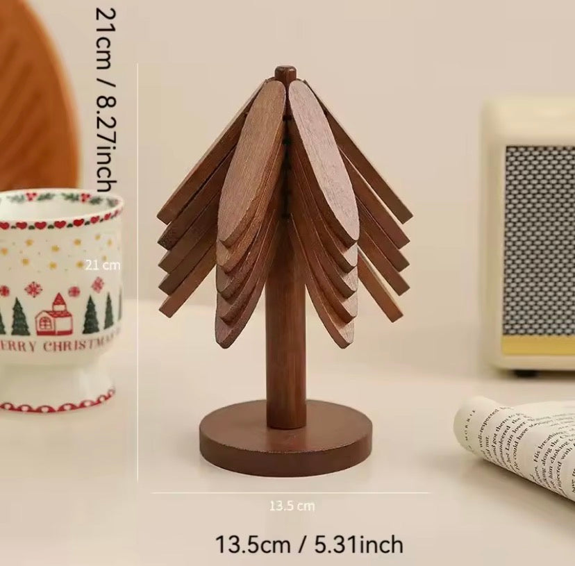 Expandable Tree Shape Pot Stand, Tree Design Wooden Trivet,     Foldable Wooden Heating Pad,     Heat Resistant Wooden Pot Stand,     Blossom Wooden Trivet
