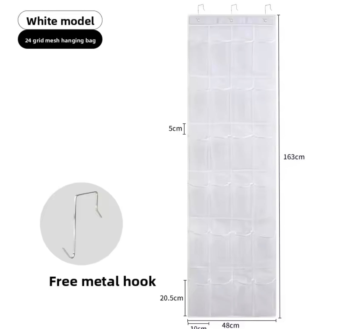 24 Pockets Transparent Over The Door Hanging Storage Organizer, Non Woven Space Saving Shoes Organizer, Multipurpose Transparent Storage Holder