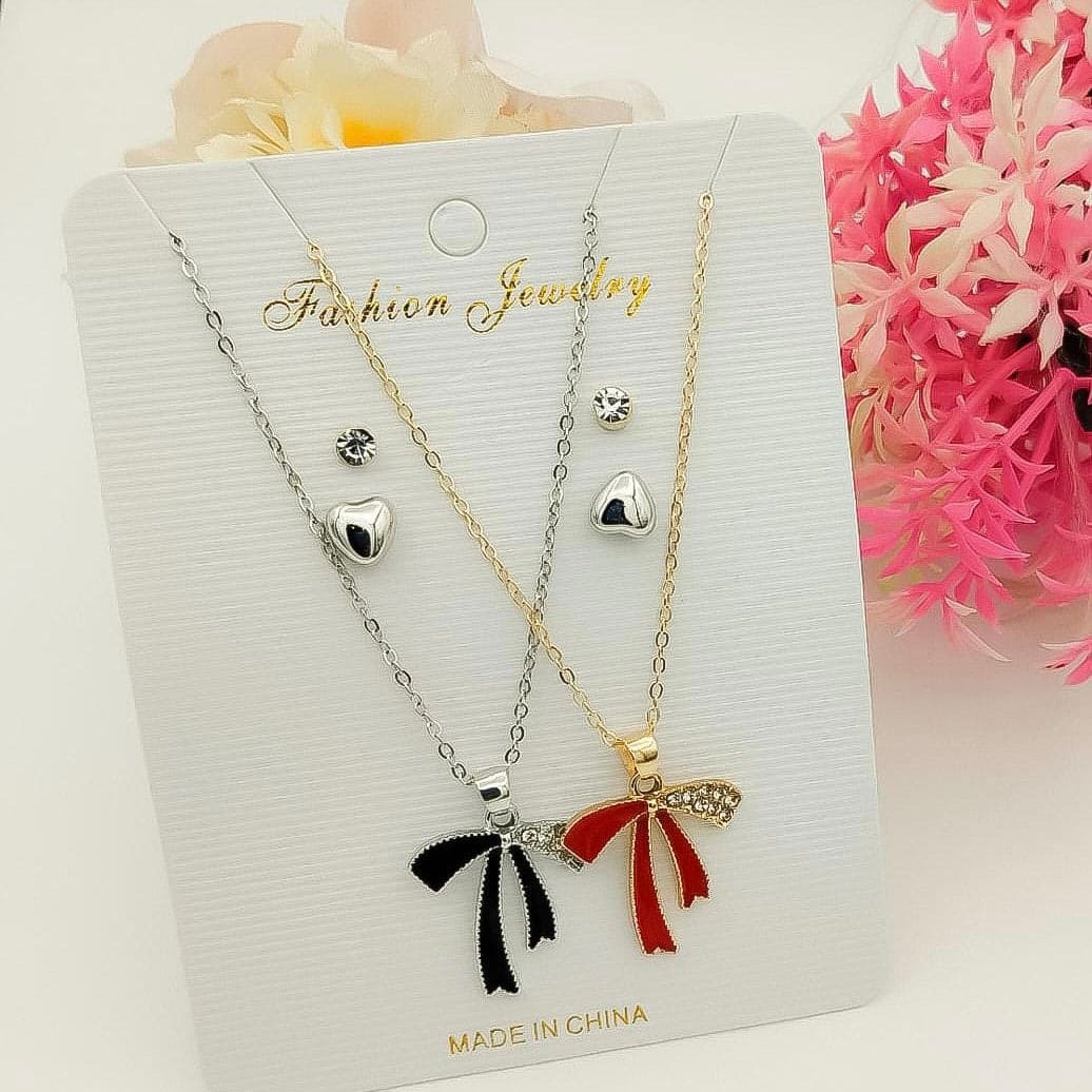 Set Of 2 Stylish Earrings Necklace, Women Trendy Jewellery Set, Girls Pendant Necklace Earrings Set