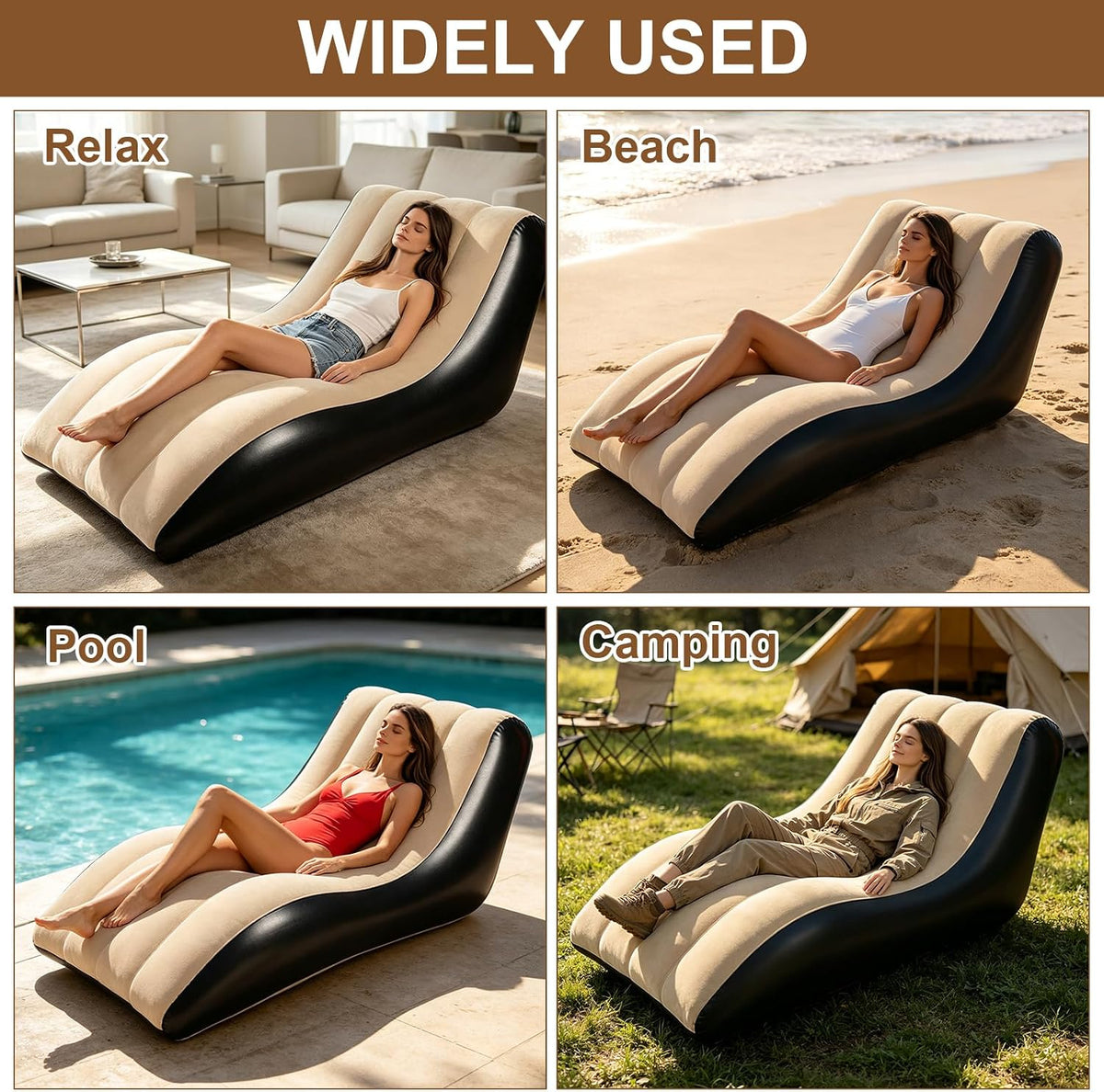 Luxury Wave Lounge Chair, Wave Design Leisure Chair, Premium Indoor Wave Lounger, Portable Folding Air Mattress