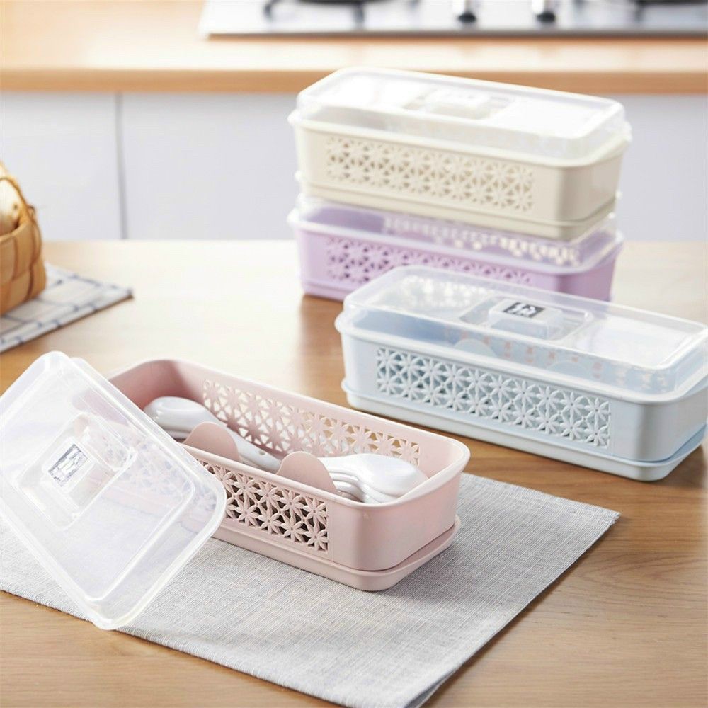 Stackable Chopsticks Box, Dust Proof Utensils Storage Box, Cutlery Drainer with Separators