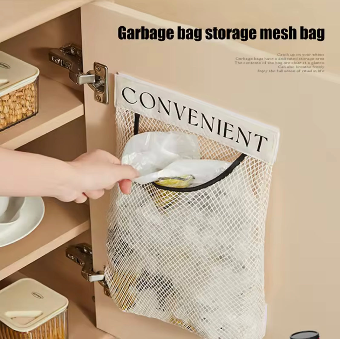 Hanging Storage Mesh Bag, Plastic Shopping Bags Dispenser, Wall Mounted Mesh Storage Bag, Hanging Garbage Bag Holder