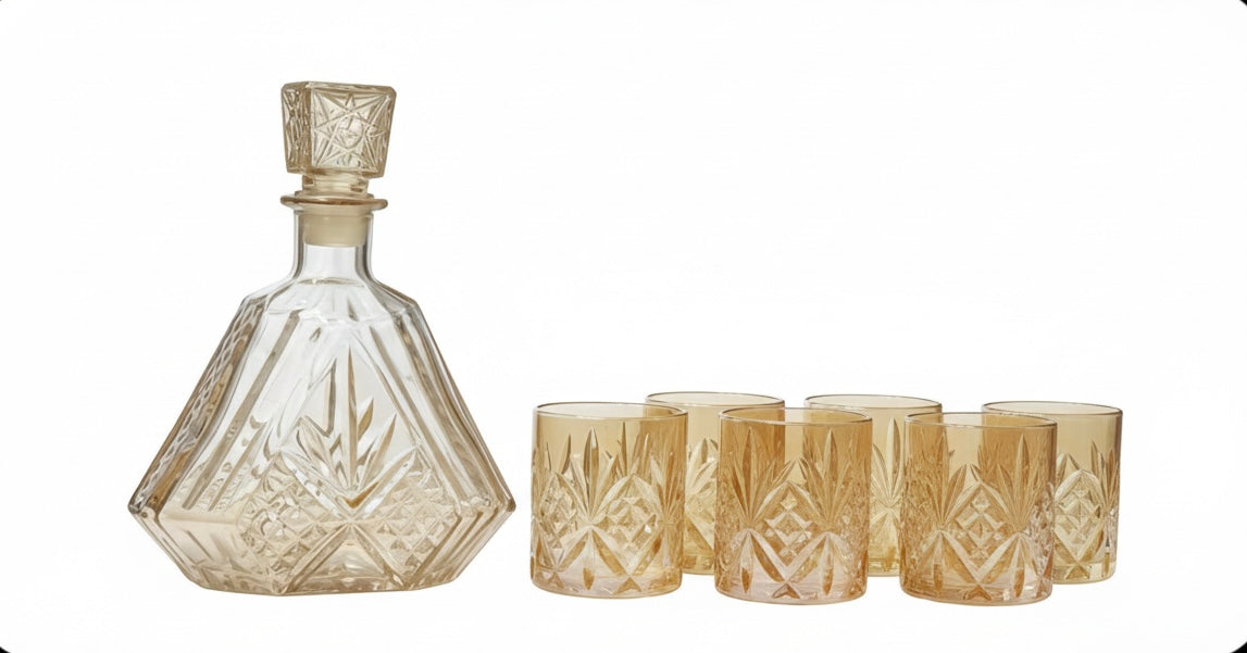7Pcs Diamond Cut Glassware, Premium Glass Set With Jug, Large Capacity Sealed Water Jug