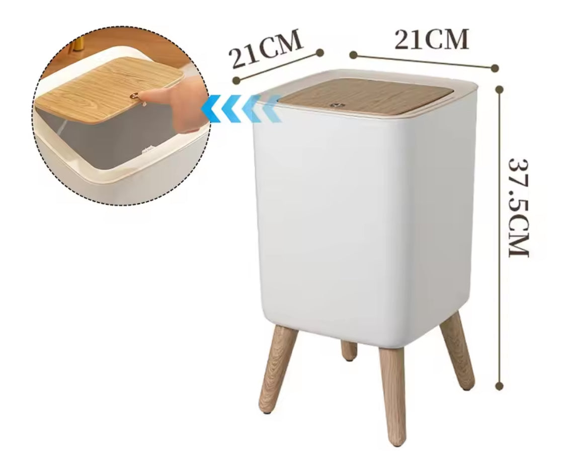 Wooden Pattern Trash Can, Creative Kitchen Waste Bin With Press Cover, Living Room Toilet Garbage Container, Foot Imitation Wood Rubbish Can, Bathroom Kitchen Garbage Bucket