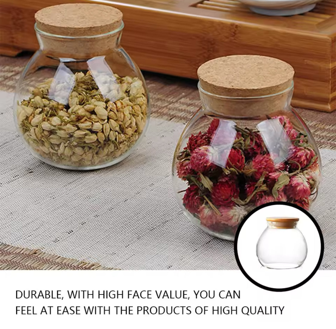 Round Glass Storage Jar With Wooden Cap, Transparent Spherical Glass Food Storage Container, Coffee Beans Storage  Bowl