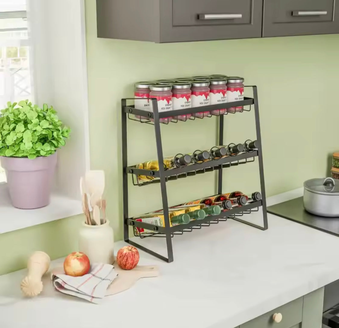 3-Tier Stackable Seasoning Rack, Multi Layer Countertop Spice Rack, Kitchen Storage Rack