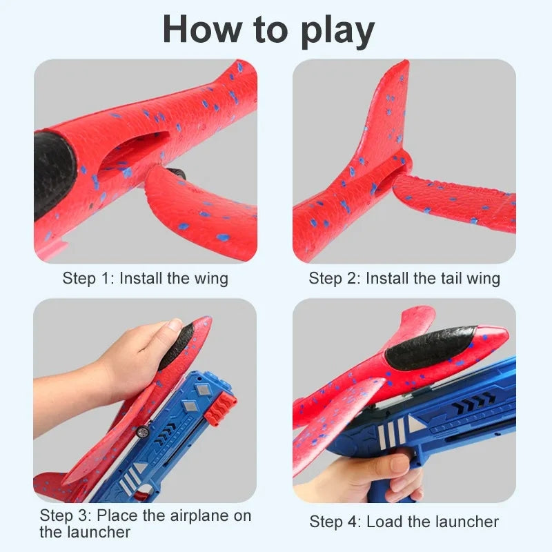 Gun Style Kids Catapult Plane Toy, Throwing Aircraft Outdoor Toy, Outdoor DIY Educational Toy