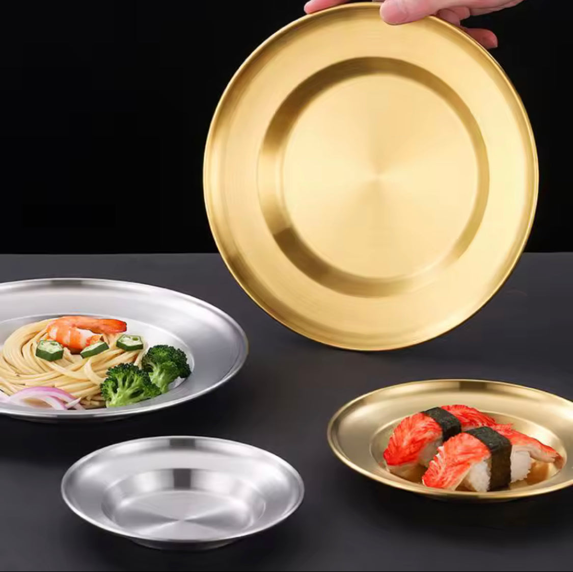 Luxury Matte Gold Stainless Steel Serving Plate, Multipurpose Food Plate, Kitchen Serving Plate