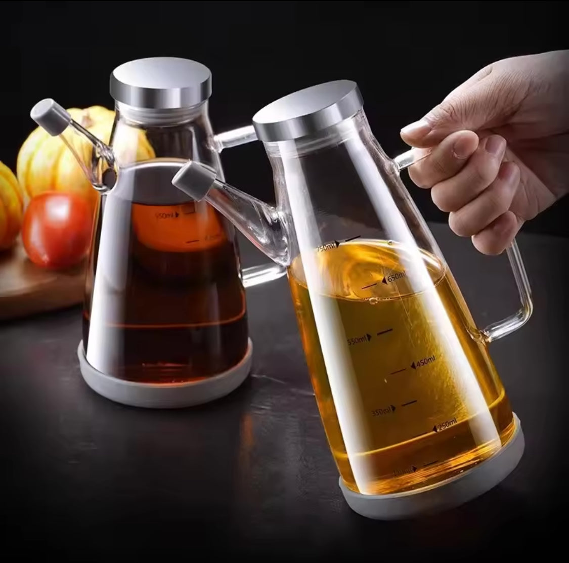 750ml Transparent Oil Jug, Glass Oil Dispenser, Transparent Oil Jug With Stainless Steel, Oil Glass Bottle, Anti-Leak Transparent Oil Bottle