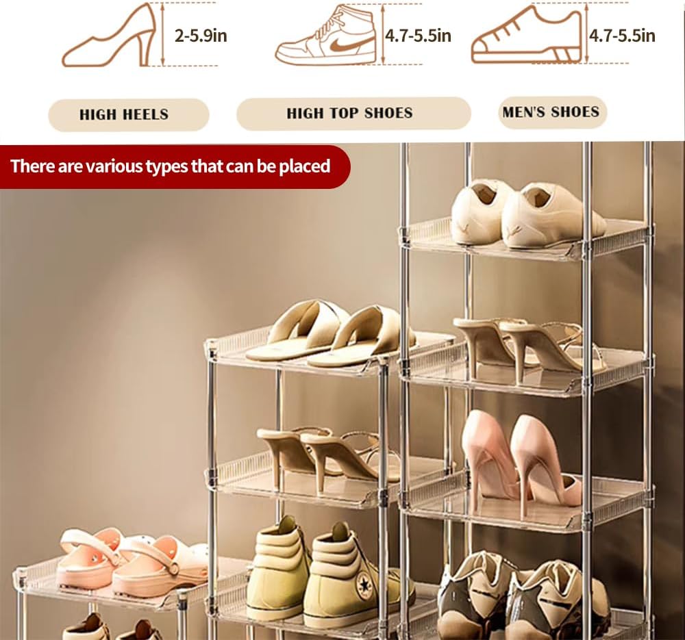 5 Tiers Vertical Transparent Shoe Rack Organisers, Space Saving Standing Vertical Shoes Racks, Corner Slim Shoes Shelf Cabinet