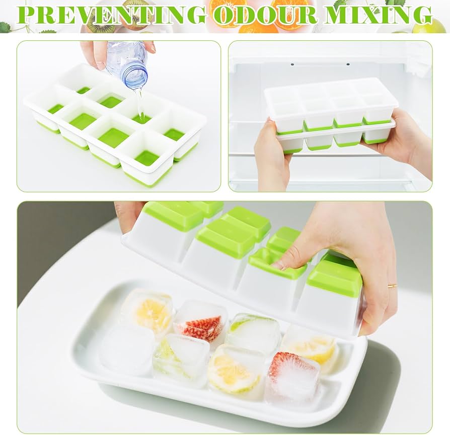 Stackable Silicone Ice Cube Tray with Lid, Ice Cube Tray with Protective Lid, Reusable Ice Cube Making Tray