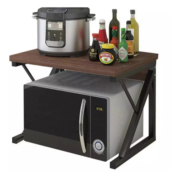 Dual Deck Countertop Microwave Storage Rack, Wooden Kitchen Countertop Organizer, Multi Purpose Kitchen Utility Shelf, Kitchen Appliance Stand