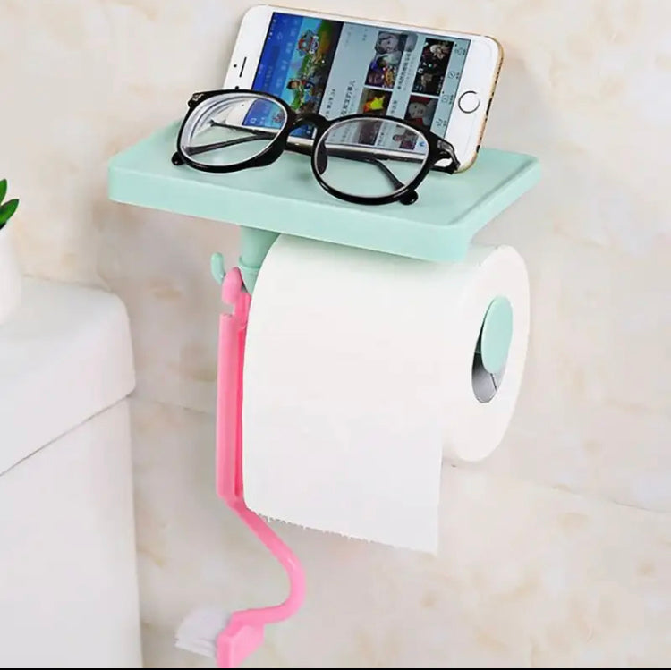 Toilet Paper Roll Holder with Phone Shelf, Wall-Mounted Paper Dispenser, Wall Hanging Tissue Storage Rack