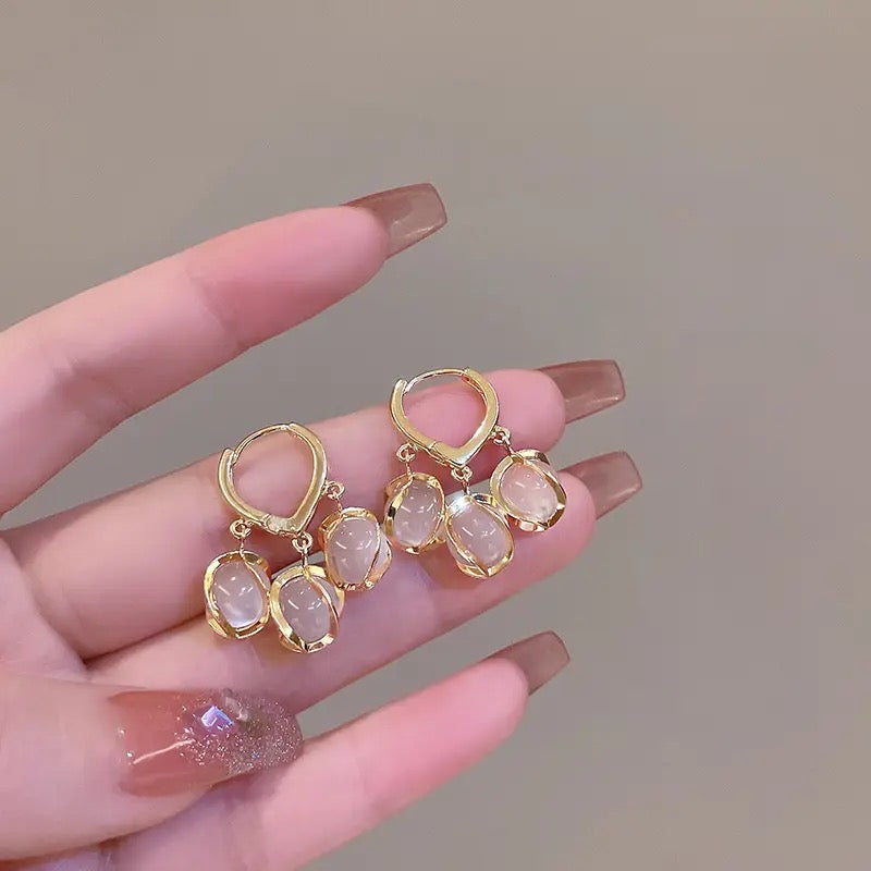 Cat Eye Stone Earrings, Luxury Pearl Flower Stud Earring, Fashion Personality Opal Ear Jewellery, Women Valley Flower Earstuds