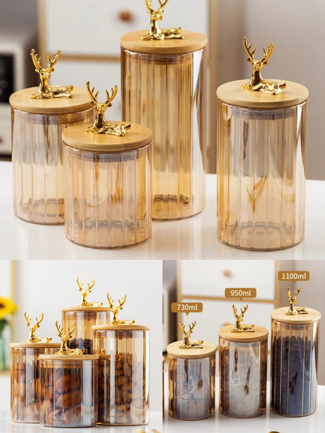 Sealed Glass Nuts Jar With Dear Cap, Kitchen Food Storage Container Bottle Jar, Coffee Beans Grain Storage Jar