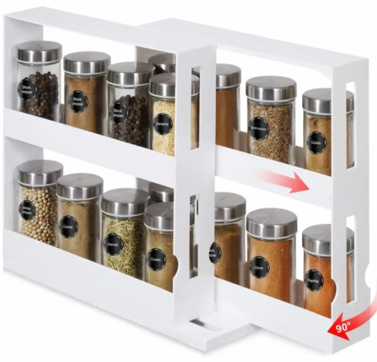 2 Tier Rotating Spice Storage Rack, Multifunctional Spice Rack Organizer, Shelf Slide Kitchen Cabinet Spice Rack