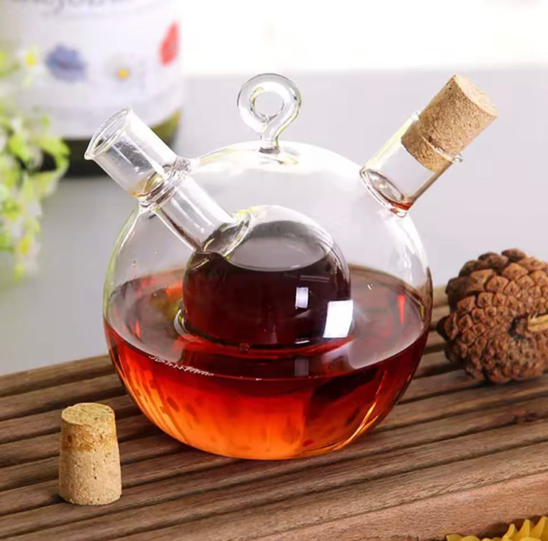 2 In 1 Glass Oil Bottle , Multipurpose Glass Bottle Jar, Creative Double Mouth Glass Seasoning Oil Pot, Double Oil Dispenser With Cork