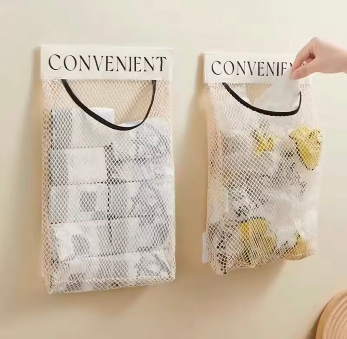 Hanging Storage Mesh Bag, Plastic Shopping Bags Dispenser, Wall Mounted Mesh Storage Bag, Hanging Garbage Bag Holder