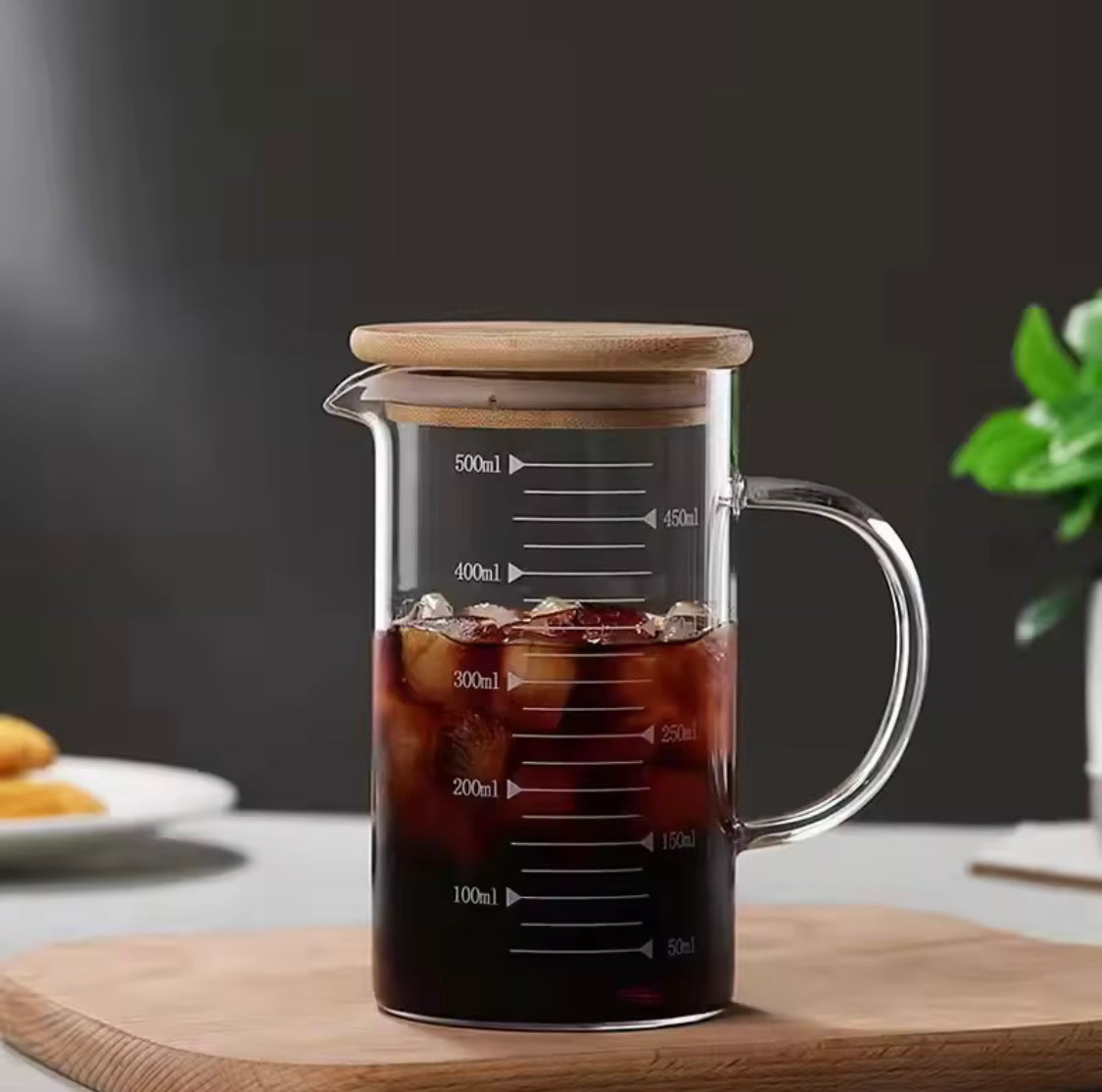 Glass Measuring Cup With Lid, Heat Resistant Measuring Cup With Handle, Laboratory Beaker Measuring Mug