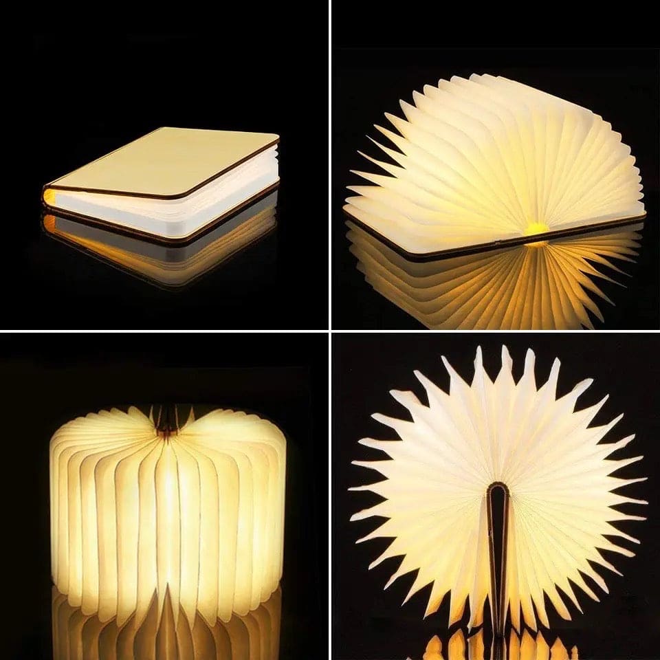LED Wooden Book Lamp, 3D Folding Wooden Book Lamp, Multicolor Colors Folding Night Light, USB Recharge Wooden Book Light Decor, Book Light for Bedroom