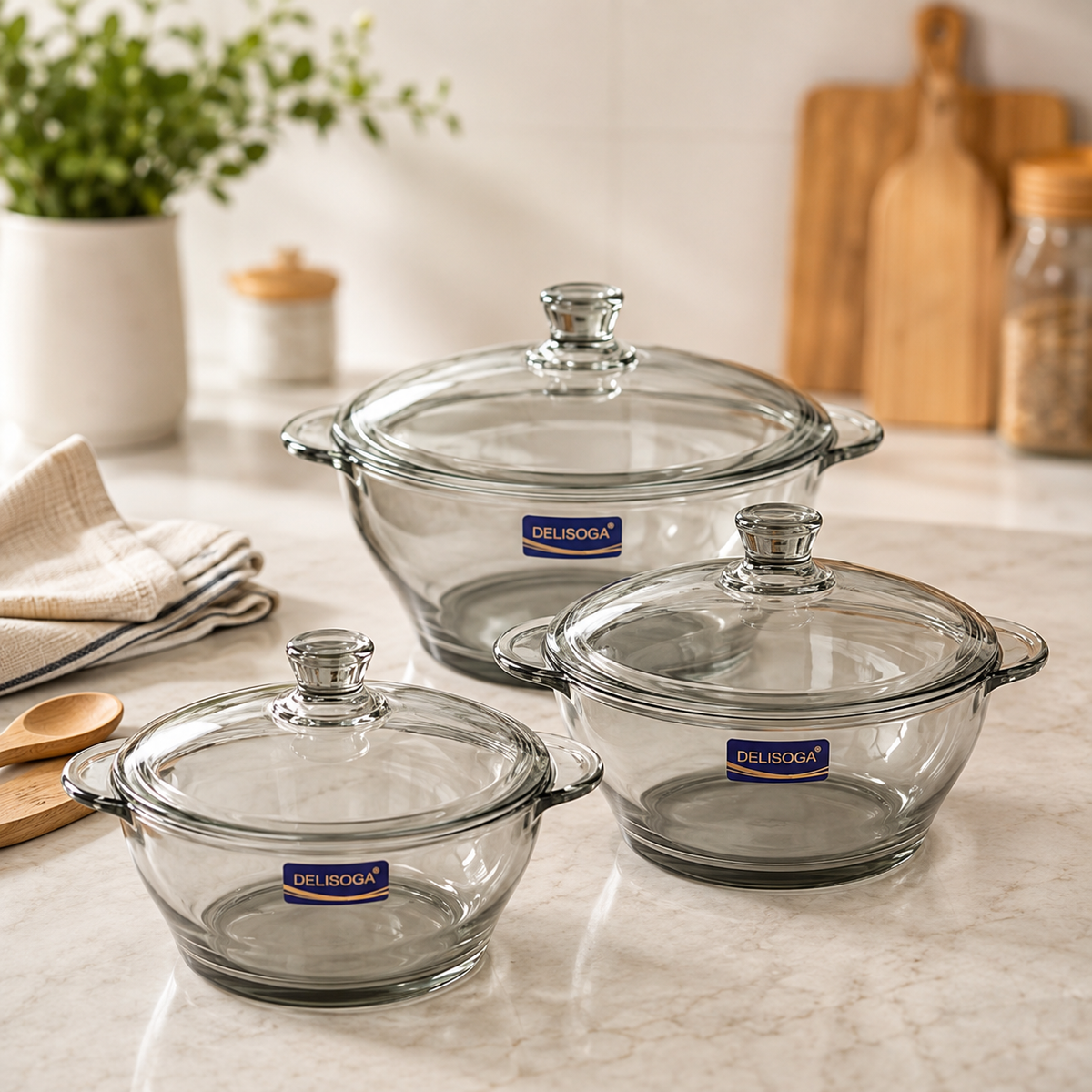 Heat Resistant Glass Cookware Set, Transparent Glass Cooking Pot Set, Elegant Glass Casserole Set with Lids