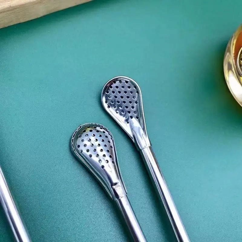 Steel Filter Spoon Straw, 3 In 1 Pole Spoon, Metal Straws Dinner Spoon Infuser, Washable Drinking Straw Filter, Tableware Juice Tea Coffee Spoon, Detachable Bombils Filter Spoon, Long Handle Spoon Tumbler, Reusable Straws Steel Stirring Serving Spoon