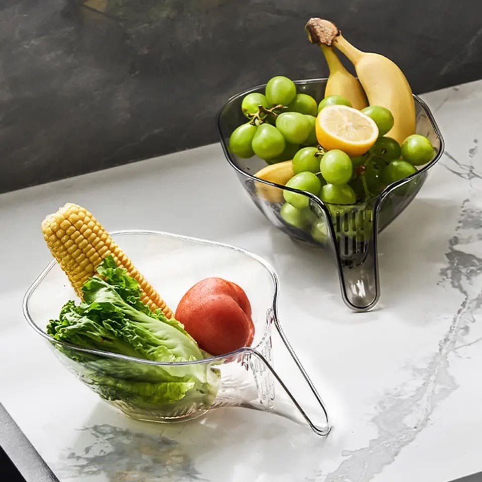 Multifunctional Drain Funnel Bowl, Household Creative Food Washing Basket, Transparent Washing Fruit Plate, Kitchen Gadget Cleaning Tool, Creative Dry Wet Separation Drain Bowl, Strainer Basket Drain Bowl with Funnel