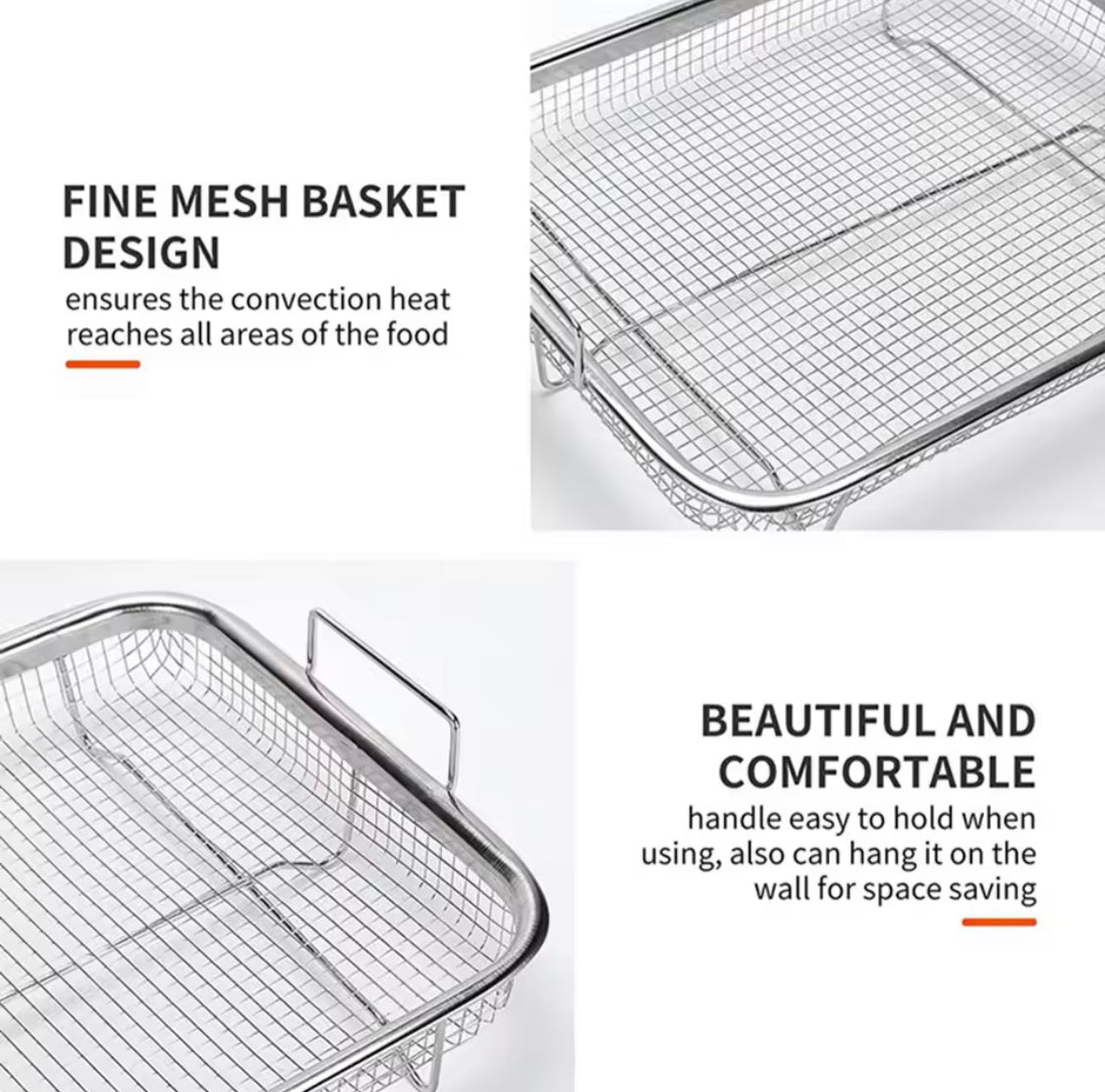 Stainless Steel Air Fryer Tray, Double Non Stick Crisper Tray, Multifunction Roasting Frying Basket, Oven Grill Pan Basket, Kitchen Cooking Tool
